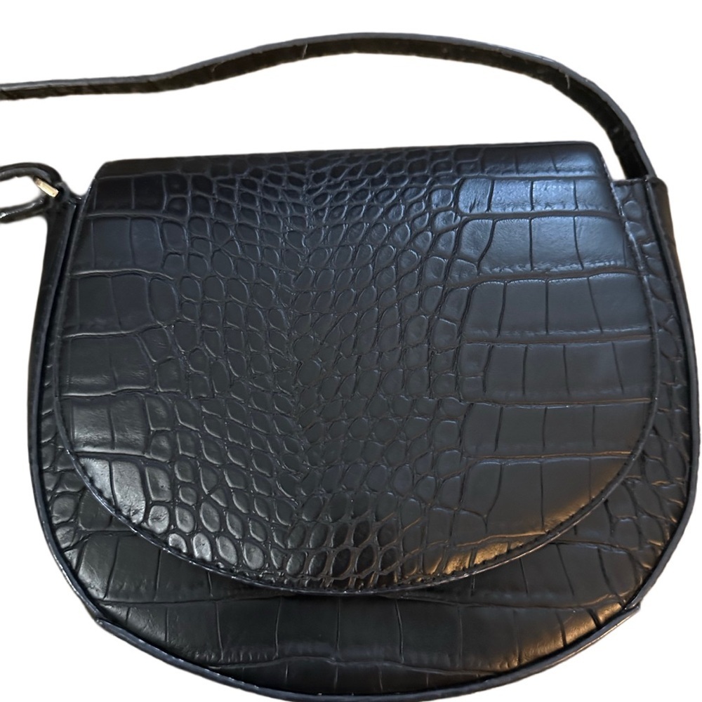 a new day Black Saddle Bag Crocodile-Embossed Texture